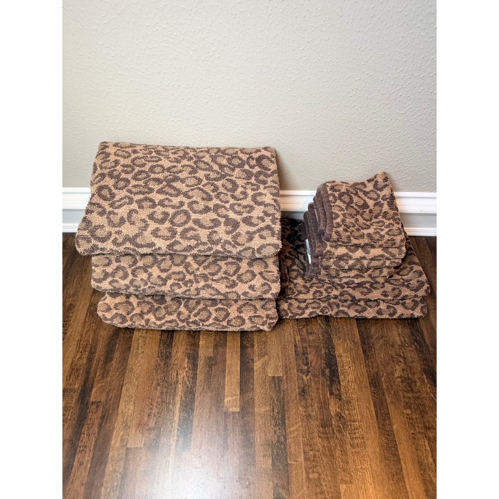 Vintage Peri Homeworks Collection Leopard 100% Cotton 10pc Towels Brown Tan